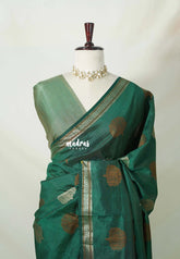 Bottle Green - Raaga - Semi Tussar Saree Thread Weaving Buttas with Small Border - Best for Small Functions