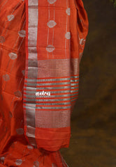 Rust Orange - Raaga - Semi Tussar with Antique Silver Border - Best for Small Functions