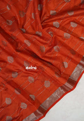 Rust Orange - Raaga - Semi Tussar with Antique Silver Border - Best for Small Functions