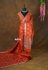 Rust Orange - Raaga - Semi Tussar with Antique Silver Border - Best for Small Functions