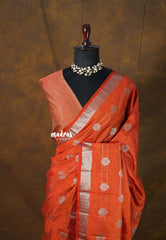 Rust Orange - Raaga - Semi Tussar with Antique Silver Border - Best for Small Functions