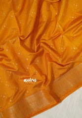 Mustard Yellow - Raaga Premium Semi Tussar with Tiny Square Weaving Buttas Traditional Border - Perfect for small functions | Temple visit