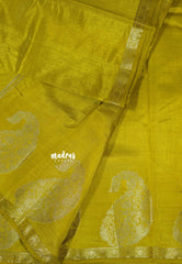 Greenish Yellow - Raaga - Lightweight Semi tussar saree with Mango border