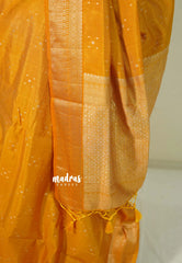 Mustard Yellow - Raaga Premium Semi Tussar with Tiny Square Weaving Buttas Traditional Border - Perfect for small functions | Temple visit
