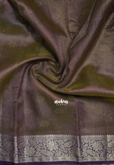 Dual shade Brinjal Purple - Raaga - Lightweight Semi Tussar Saree with Floral Border and Buttas - Best for Wedding Functions