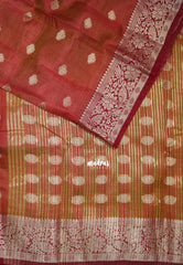Dual shade Brick Red - Raaga - Lightweight Semi Tussar Saree with Floral Border and Buttas - Best for Wedding Functions