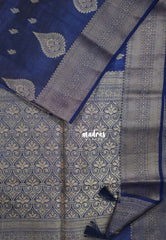 Dual shade Midnight Blue - Raaga - Lightweight Semi Tussar Saree with Floral Border and Buttas - Best for Wedding Functions