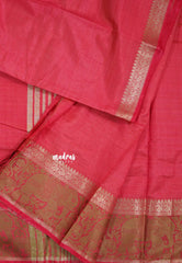 Reddish Pink - Raaga - Semi Tussar Plain body with Elephant Border