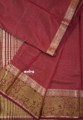 Majestic Maroon - Raaga - Semi Tussar Plain body with Elephant Border