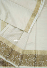 Ivory venpattu - Raaga - Semi Tussar Plain body with Elephant Border