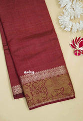 Majestic Maroon - Raaga - Semi Tussar Plain body with Elephant Border