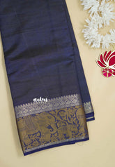 Navy Blue - Raaga - Semi Tussar Plain body with Elephant Border