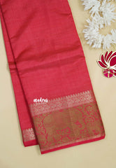 Reddish Pink - Raaga - Semi Tussar Plain body with Elephant Border