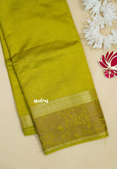 Sap Green - Raaga - Semi Tussar Plain body with Elephant Border
