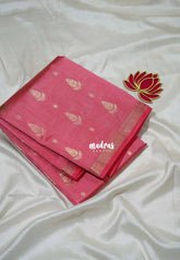 Rose Pink - Raaga - Lightweight Semi Tussar Saree with Flower Border and Leaf Buttas - Best for Small Functions