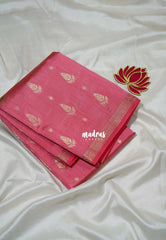 Rose Pink - Raaga - Lightweight Semi Tussar Saree with Flower Border and Leaf Buttas - Best for Small Functions