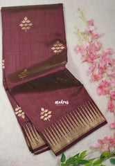 Dual Shade Wine Maroon - Raaga - Semi Tussar with Temple Border - Best for Small Functions