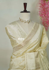 Creamy Ivory - Raaga Premium Semi tussar Vaira Oosi Body with Thread Weaving Border - Perfect for Festive Wear