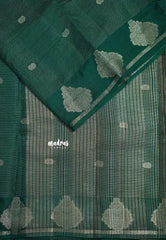 Dark Green - Raaga - Premium Raw Mango silk with 3D stripes weaving Body with Buttas