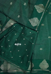Dark Green - Raaga - Premium Raw Mango silk with 3D stripes weaving Body with Buttas