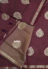 Dual Shade Wine Brown - Raaga - Lightweight Semi tussar saree with bog buttas and small border