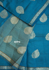 Dual Shade Peacock Blue - Raaga - Lightweight Semi tussar saree with bog buttas and small border
