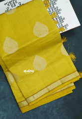 Dual Shade Yellowish Green - Raaga - Lightweight Semi tussar saree with bog buttas and small border