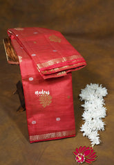 Dual Shade Red - Raaga - Semi Tussar and Tiny Border with Floral and Buttas - Best for Gifting