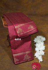 Dual Shade Beet Maroon - Raaga - Semi Tussar Plain body with Mayil Border - Best for Gifting