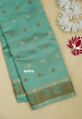 Muted Sea Green - Raaga - Semi Tussar Raaga  with Buttas and Elephant Thread Border - Best for Festive Wear