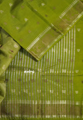 Pretty Parrot Green - Raaga - Semi Tussar Raaga  with Buttas and Elephant Thread Border - Best for Festive Wear