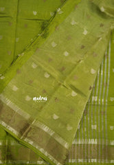 Pretty Parrot Green - Raaga - Semi Tussar Raaga  with Buttas and Elephant Thread Border - Best for Festive Wear