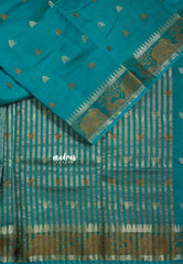 Teal Blue - Raaga - Semi Tussar Raaga with Buttas and Elephant Thread Border - Best for Festive Wear