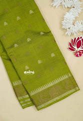 Pretty Parrot Green - Raaga - Semi Tussar Raaga  with Buttas and Elephant Thread Border - Best for Festive Wear