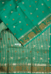 Aqua Green - Raaga - Semi Tussar Raaga  with Buttas and Elephant Thread Border - Best for Festive Wear