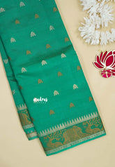 Aqua Green - Raaga - Semi Tussar Raaga  with Buttas and Elephant Thread Border - Best for Festive Wear