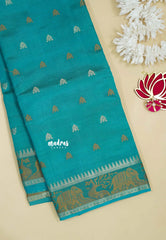 Teal Blue - Raaga - Semi Tussar Raaga with Buttas and Elephant Thread Border - Best for Festive Wear