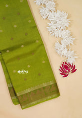 Pretty Parrot Green - Raaga - Semi Tussar with Buttas and Mayil Border