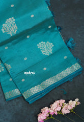 Teal Green - Raaga - Semi Tussar with Zari Floral Buttas and Small Border- Best for Gifting