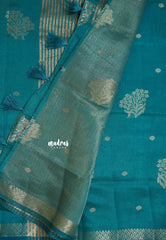 Teal Green - Raaga - Semi Tussar with Zari Floral Buttas and Small Border- Best for Gifting