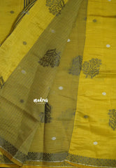 Greenish Yellow - Raaga - Semi Tussar with Thread Floral Buttas and Small Border- Best for Gifting