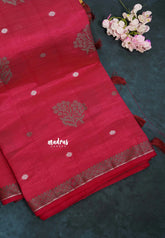 Queen's Pink - Raaga - Semi Tussar with Thread Floral Buttas and Small Border- Best for Gifting