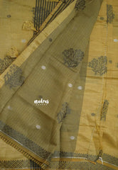 Sandal - Raaga - Semi Tussar with Thread Floral Buttas and Small Border- Best for Gifting