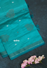 Teal Green - Raaga - Semi Tussar with Thread Floral Buttas and Small Border- Best for Gifting