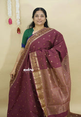 Dual Shade Wine Maroon - Raaga - Semi Tussar with Mayil and Temple Thread Border