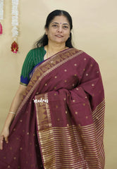 Dual Shade Wine Maroon - Raaga - Semi Tussar with Mayil and Temple Thread Border
