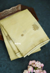 Ivory Cream - Raaga - Semi Tussar and Tiny Border with Floral and Buttas - Best for Gifting