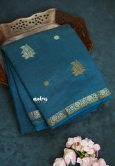 Deep Teal Blue - Raaga - Semi Tussar and Tiny Border with Floral and Buttas - Best for Gifting