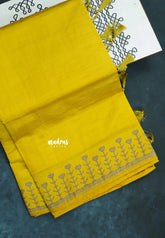 Dual Shade Mango Yellow - Raaga - Semi Tussar Heart Stripes Border with piping