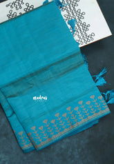 Dual Shade Teal Blue - Raaga - Semi Tussar Heart Stripes Border with piping
